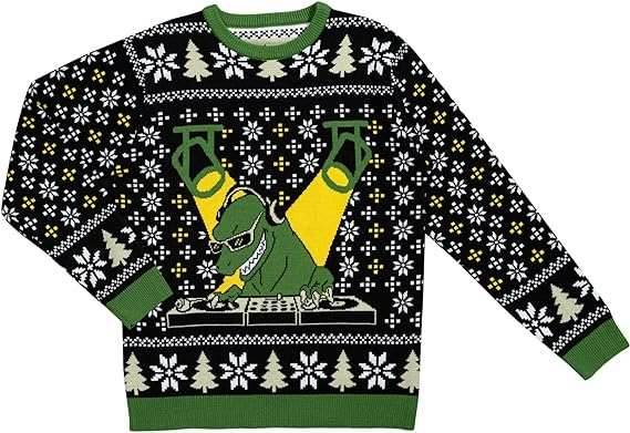 T-Rex DJ Holiday Dinosaur Sweater - XS
