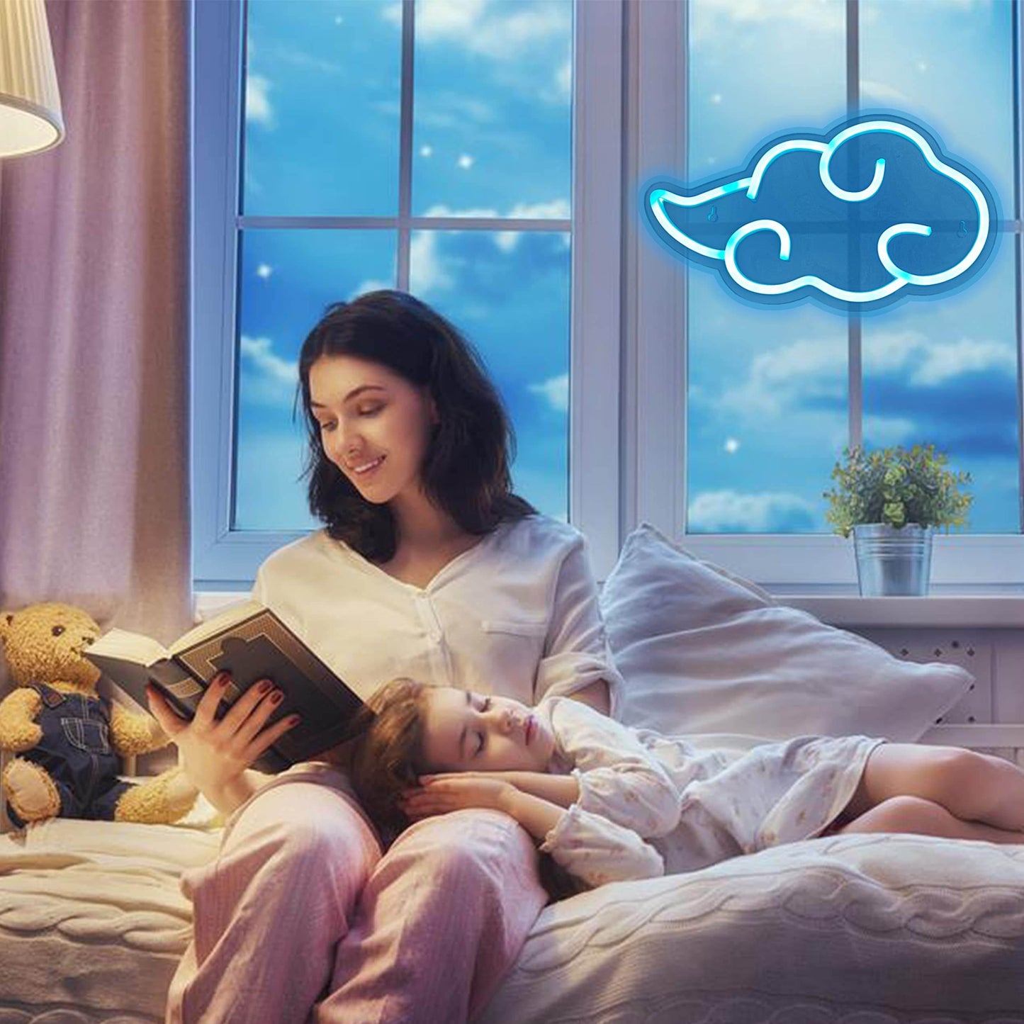 Anime Neon Sign - LED Red Cloud USB Powered Dimmable Wall Light for Gaming Room Decor - Ice Blue