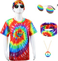 70s Outfits Boys 4Pcs Hippie Costume Accessories Kids Colorful Dye tshirt for Theme Party 60s 70s for 4-12 years