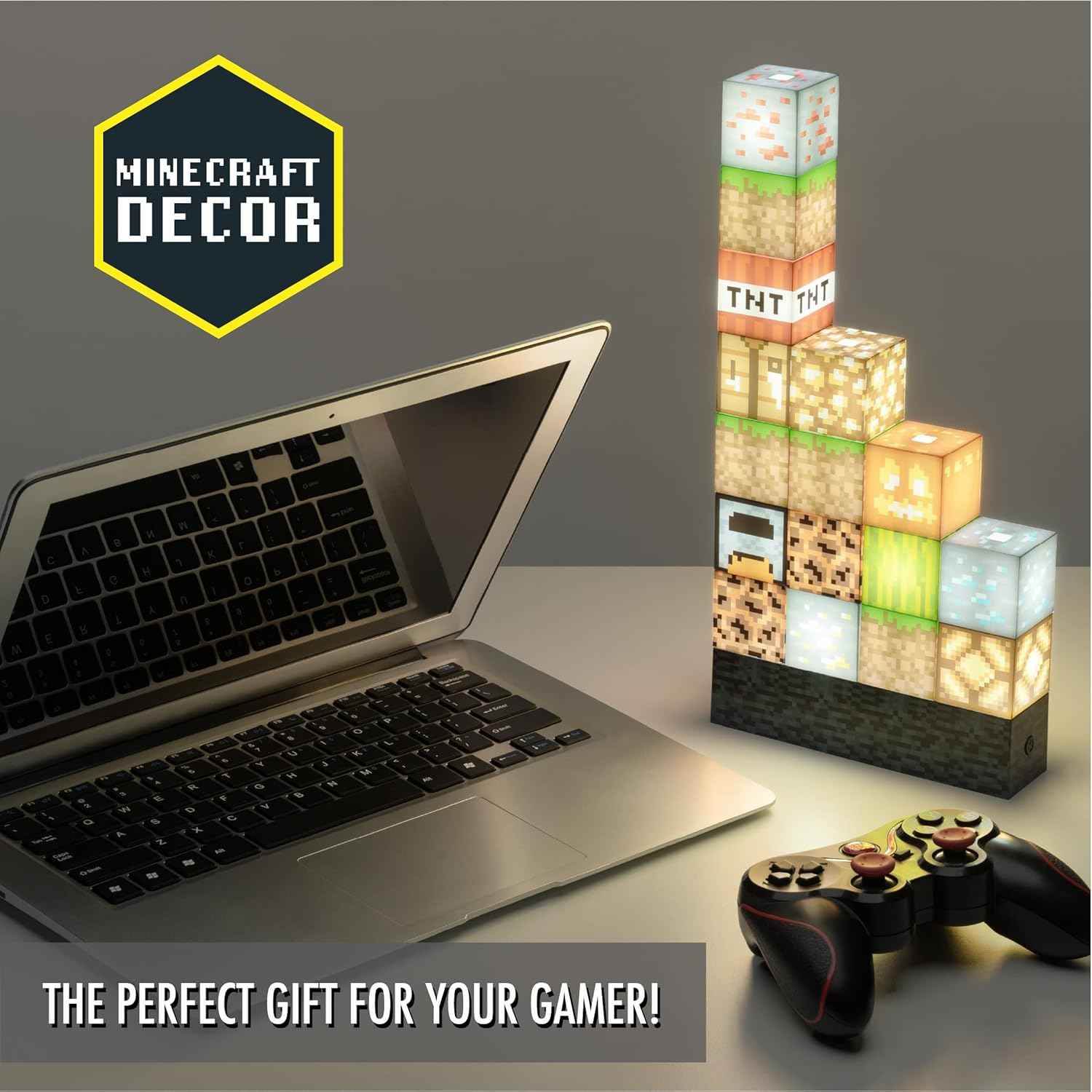Minecraft Night Light – LED Block Lamp | Custom Stackable Light Blocks for Gaming Room - 