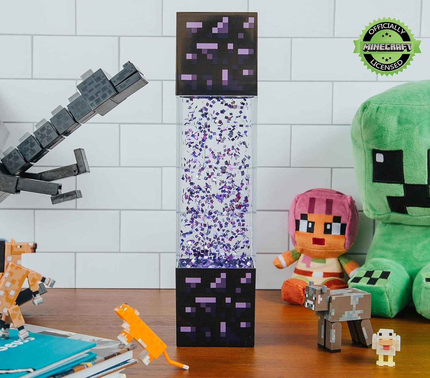 Minecraft Nether Portal Lamp - LED Glitter Motion Light | Bedside Table Decor - 