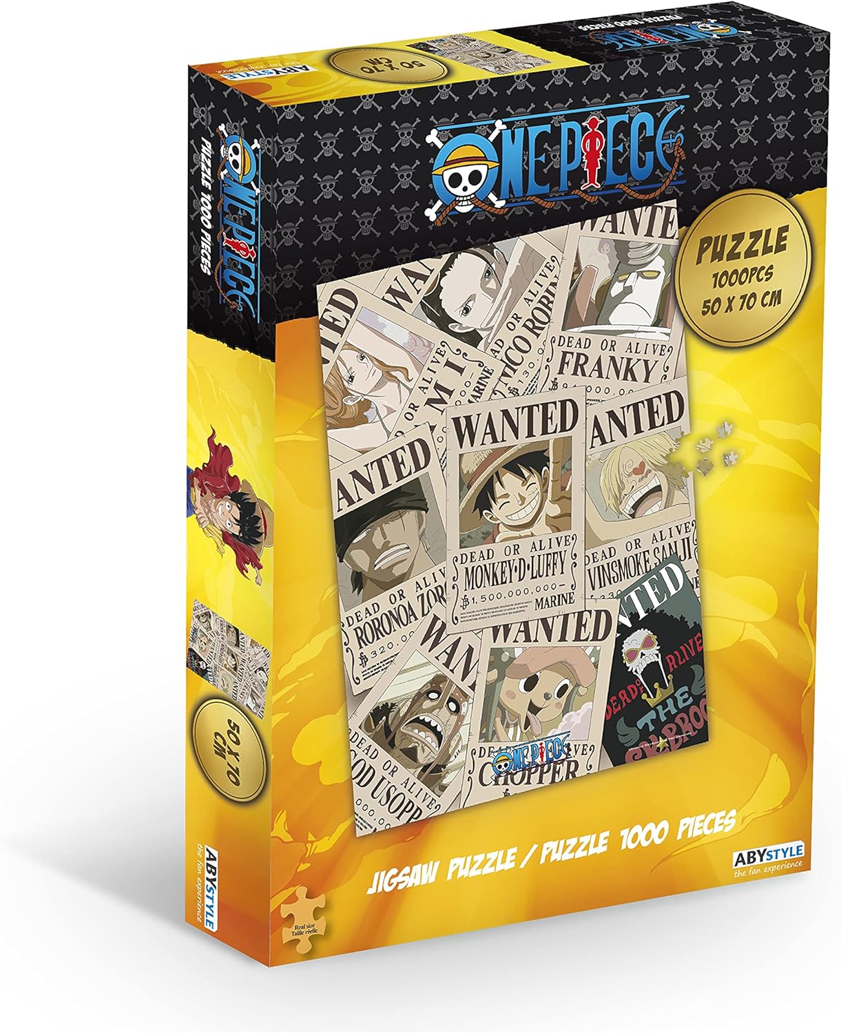ABYstyle One Piece Anime Wanted Poster Jigsaw Puzzle 1000 Pcs Featuring Luffy, Zoro, Chopper & Sanji Ideal Gift for Anime and Puzzle Enthusiasts Family-Friendly Activity