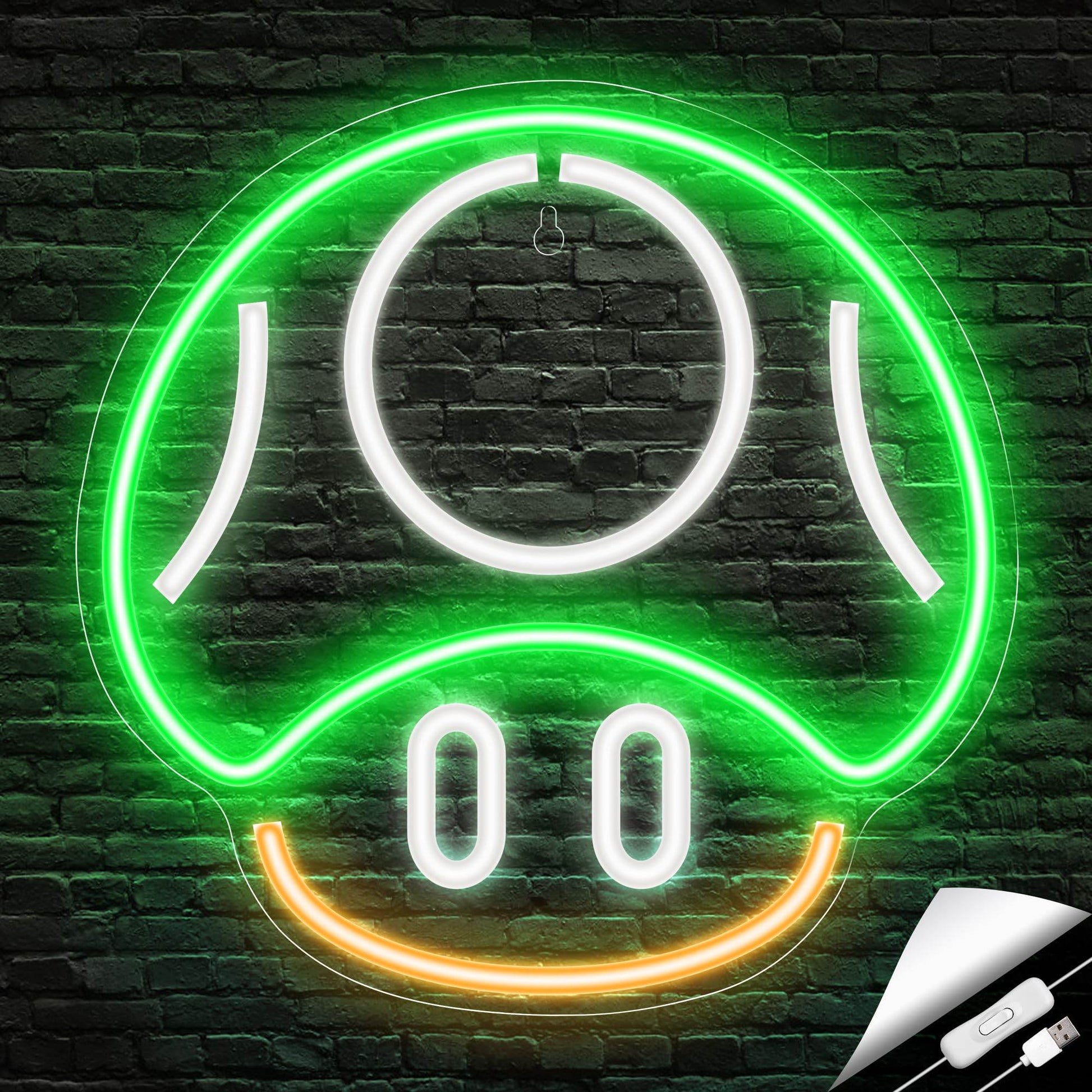 Gaming Neon Sign - LED Neon Light for Game Room Decoration | Teen Gamer Gift - Mushroom1_Green