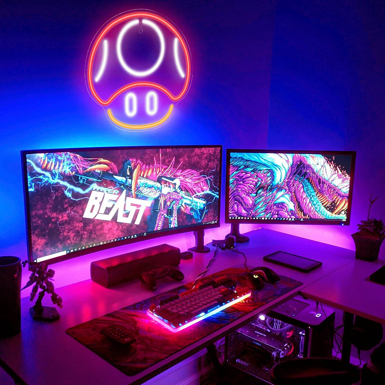 Gaming Neon Sign - LED Neon Light for Game Room Decoration | Teen Gamer Gift - Mushroom1_Green