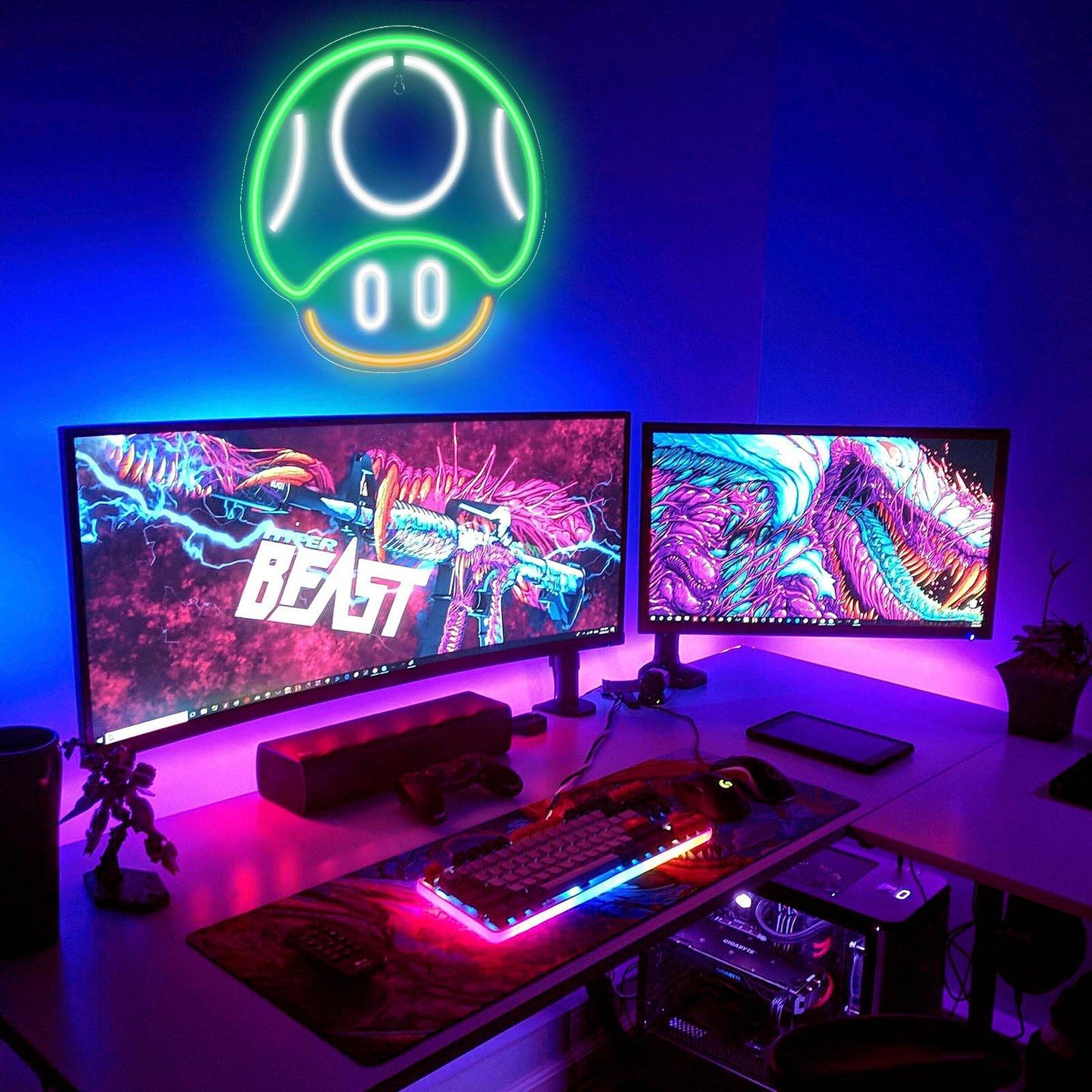 Gaming Neon Sign - LED Neon Light for Game Room Decoration | Teen Gamer Gift - Mushroom1_Green