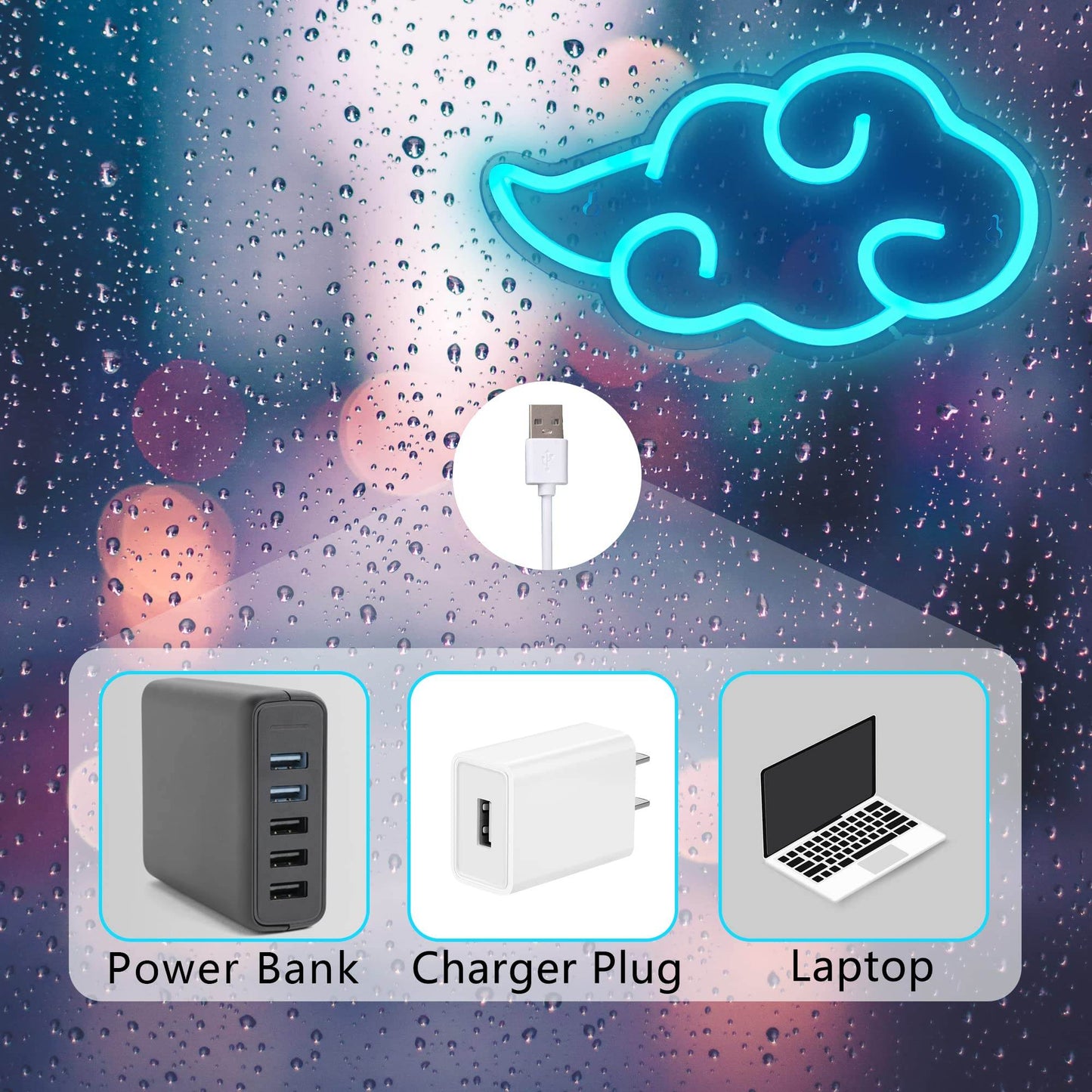 Anime Neon Sign - LED Red Cloud USB Powered Dimmable Wall Light for Gaming Room Decor - Ice Blue