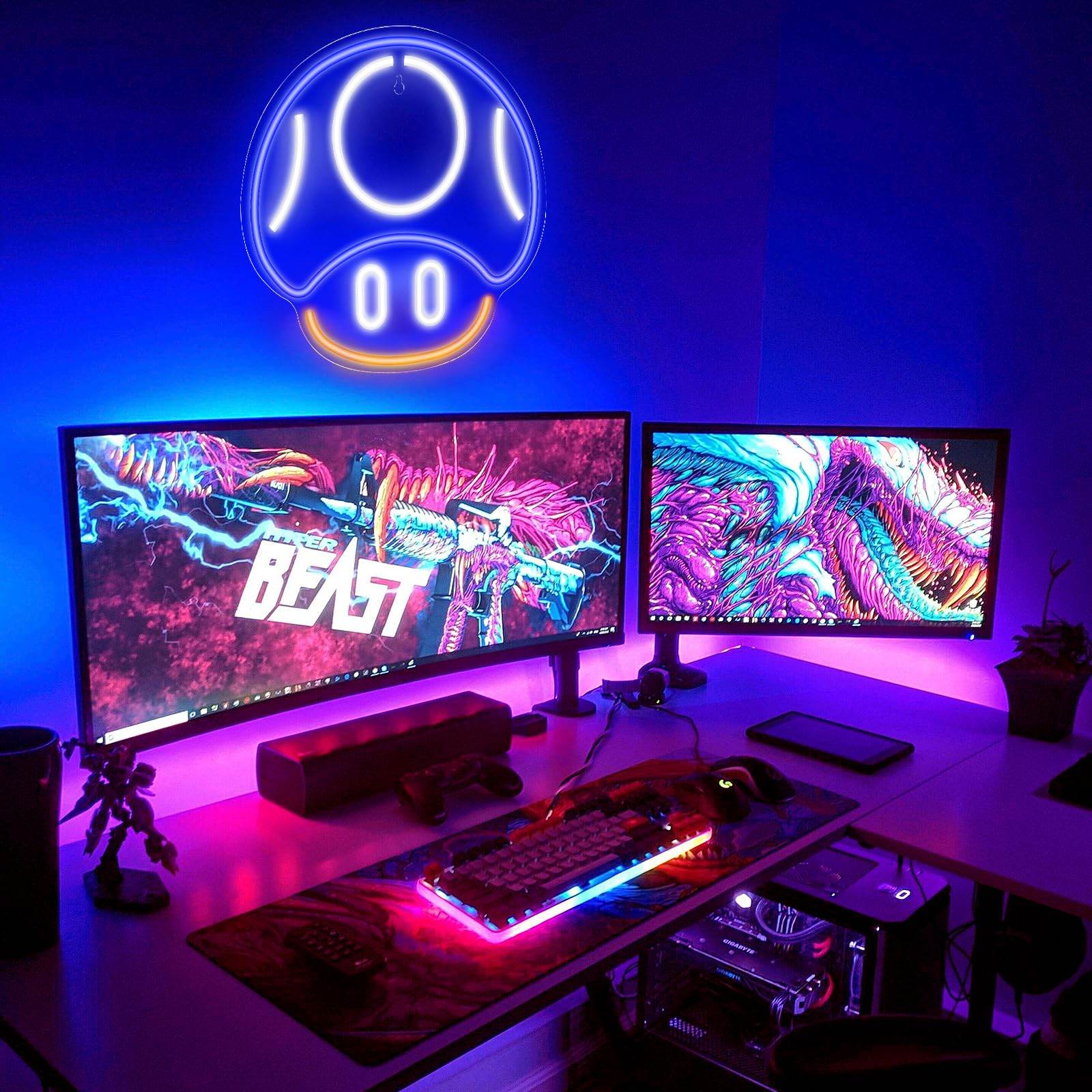 Gaming Neon Sign - LED Neon Light for Game Room Decoration | Teen Gamer Gift - Mushroom1_Green