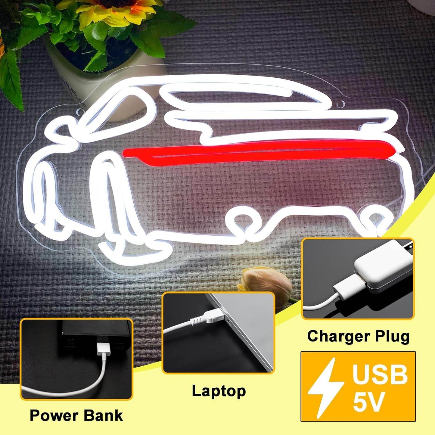 Sports Car Neon Signs for Wall Decor,Dimmable Garage Neon Light,Usb Powered Car Signs for Kids Bedroom Boys Room Playroom Man Cave Bar Birthday Gifts(15 * 7.9in) - 