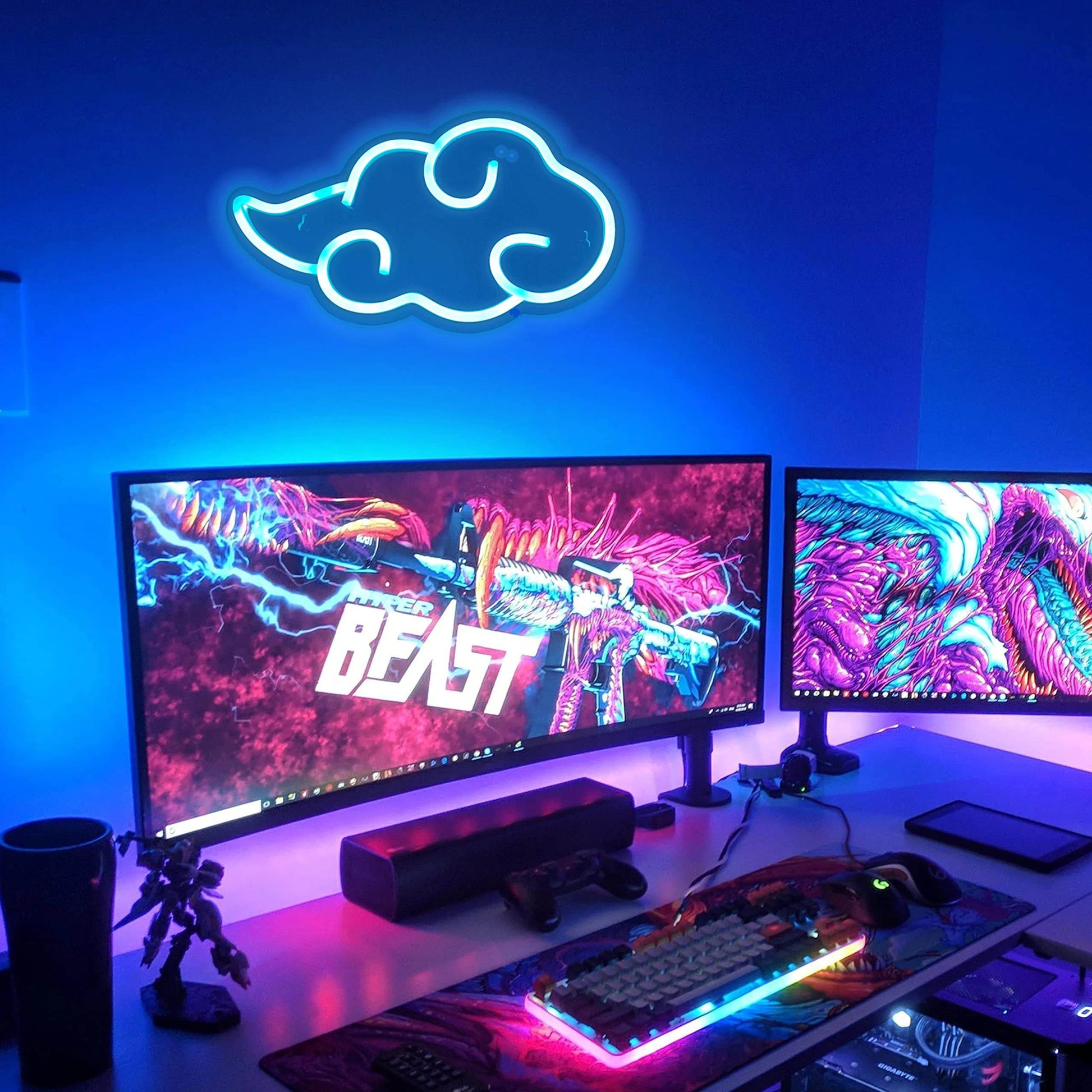 Anime Neon Sign - LED Red Cloud USB Powered Dimmable Wall Light for Gaming Room Decor - Ice Blue