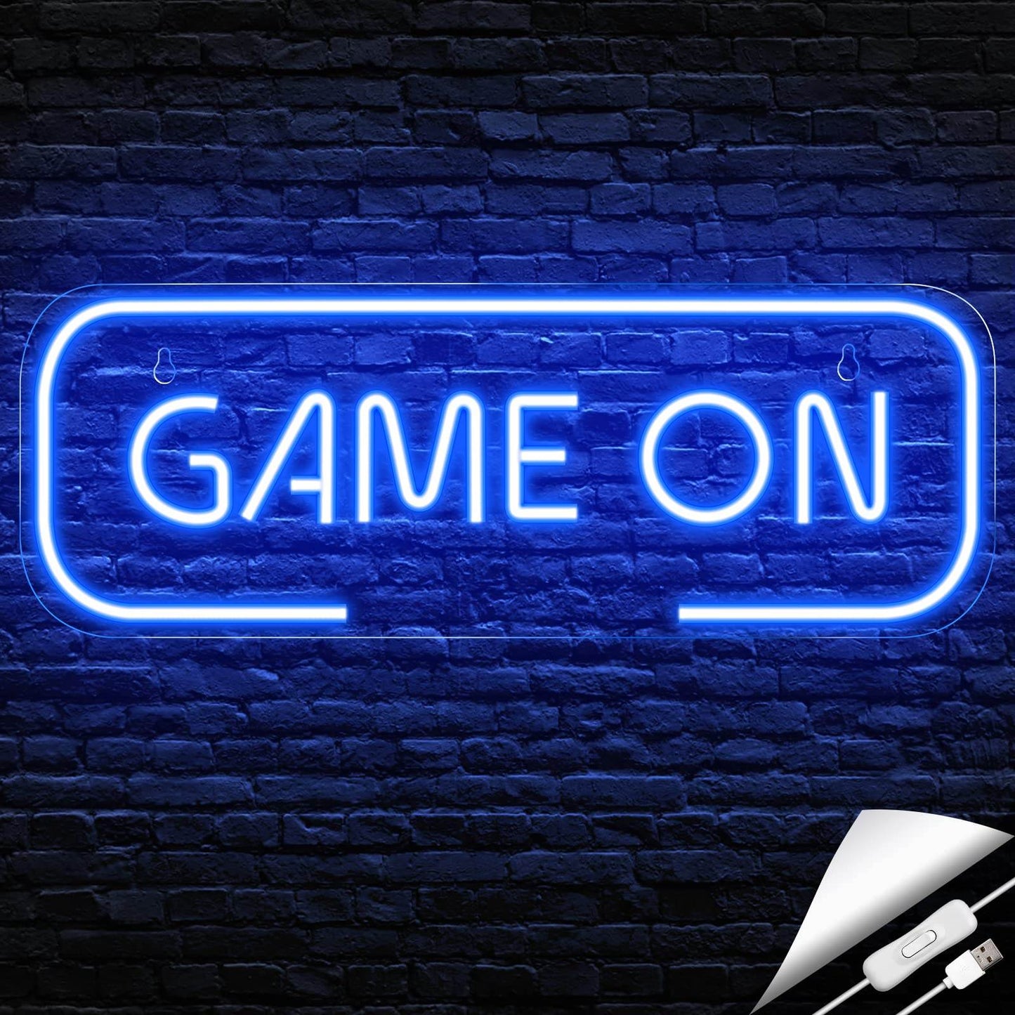 Gaming Neon Sign - LED Neon Light for Game Room Decoration | Teen Gamer Gift - Game On Blue