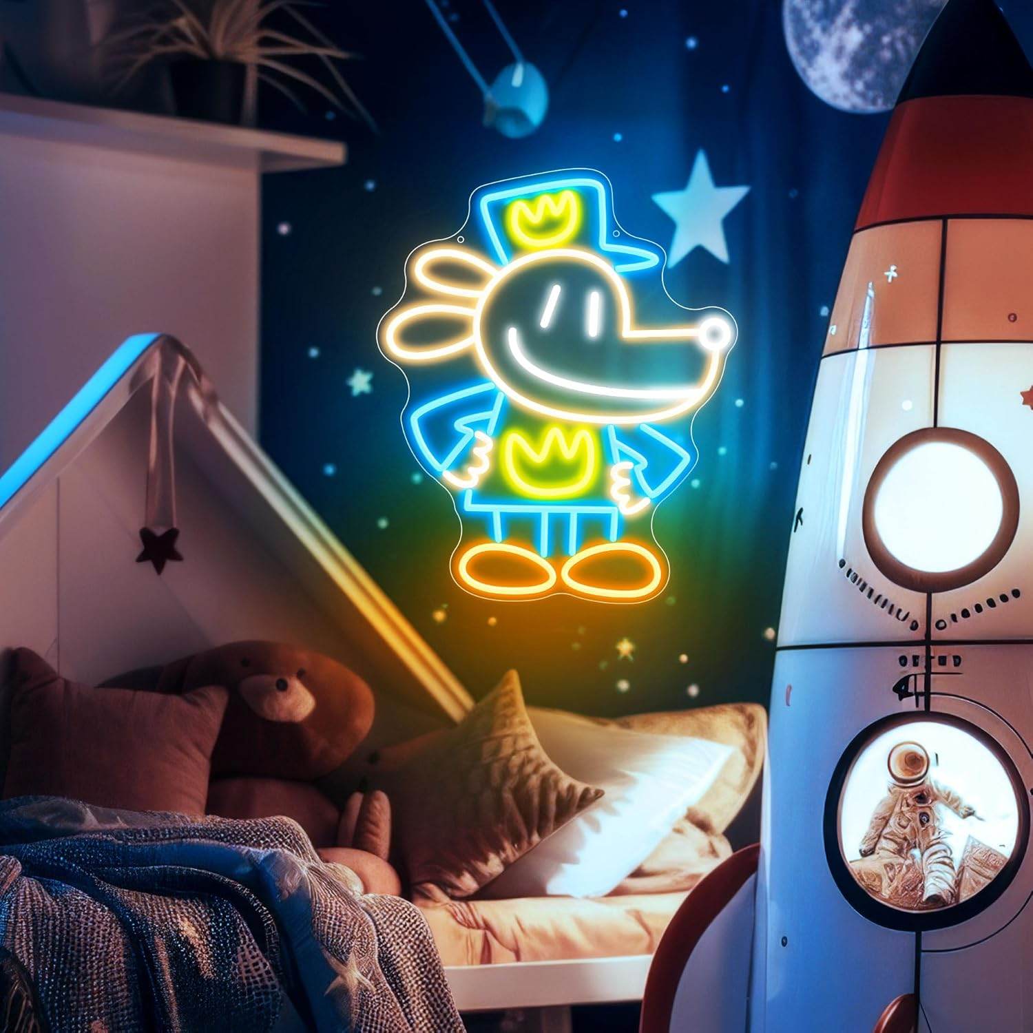 Dog Man LED Neon Sign – Vibrant Kids Bedroom Wall Decor | USB Powered Neon Light - DOG Man Color BG