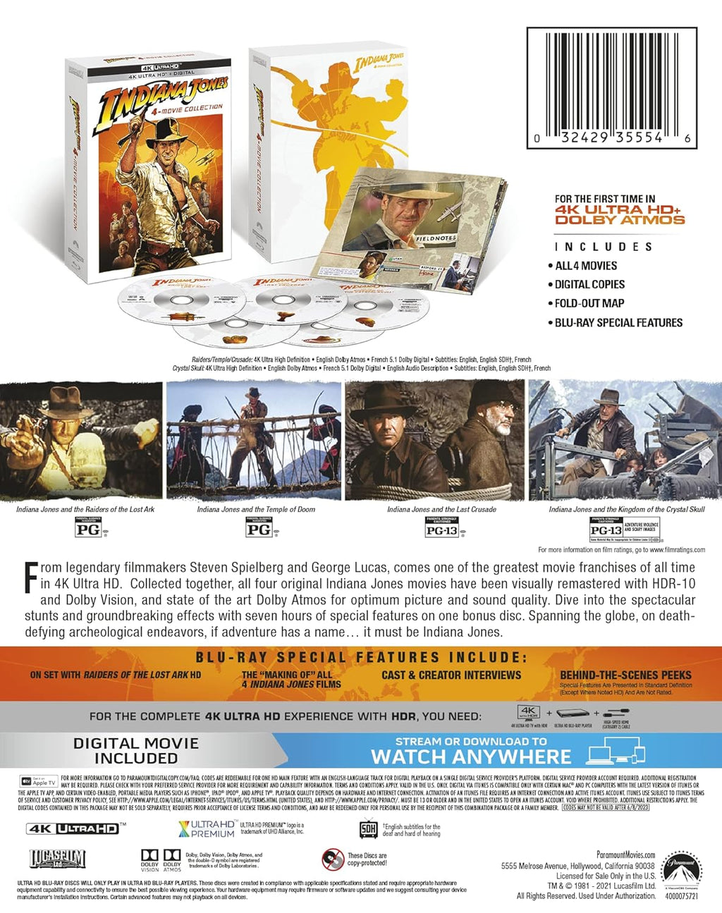 Indiana Jones 4-Movie Collection Limited Edition Steelbook [4K UHD + Digital Copy]