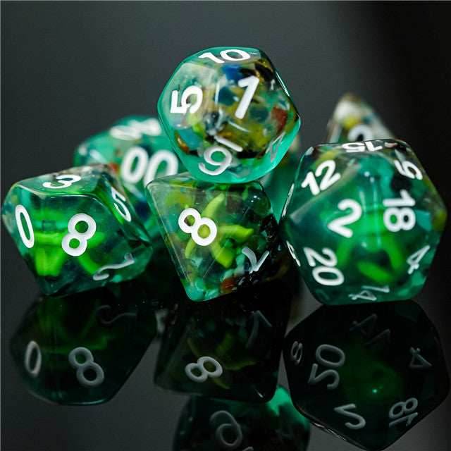 Sea Green Starfish Dice 7-Dice Set Resin Dungeons and Dragons Dice - 