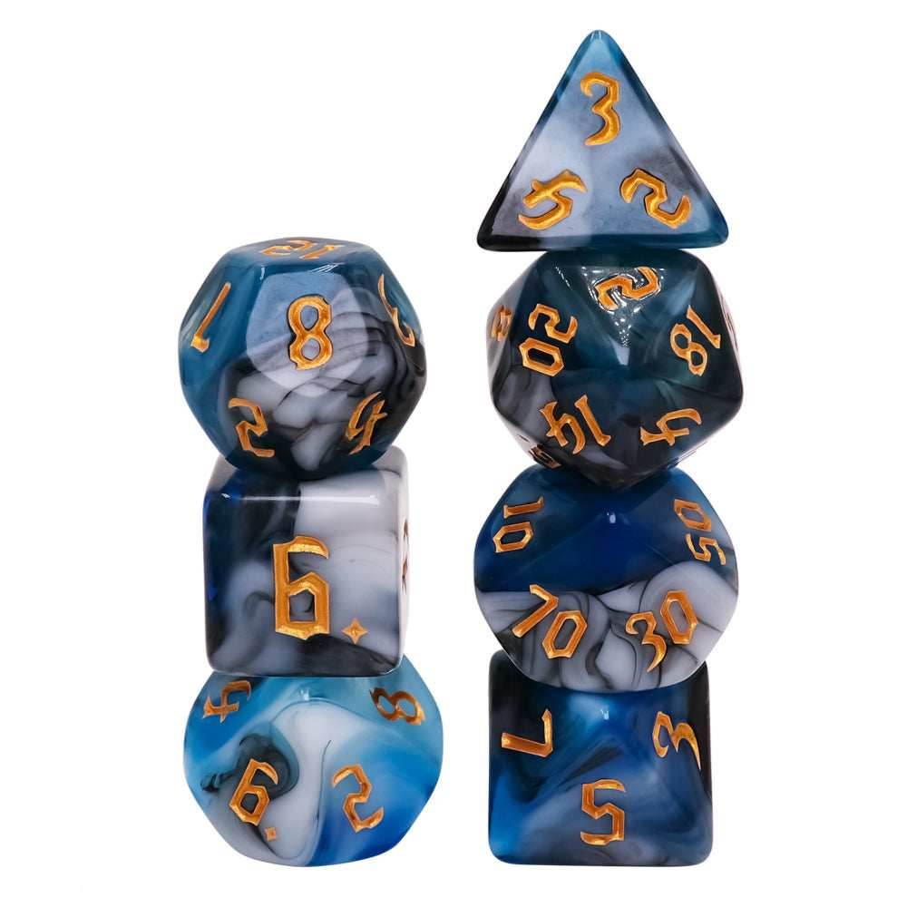 Blue Warrior 7-Dice Dnd Dice Blue | White w/Gold Numbers Set - 