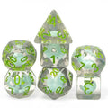 Dinosaur on Glitter 7-Dice Set w/Green Numbers Dnd Dice Set - 