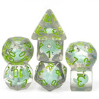 Dinosaur on Glitter 7-Dice Set w/Green Numbers Dnd Dice Set - 