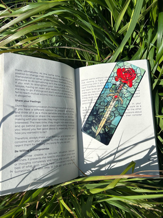 Rose Sword Bookmark – Handmade Fantasy Bookmark, Unique Gift for Book Lovers, Magical Sword Design, Elegant Floral Book Marker, Fantasy Gift