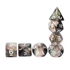 Stellar Explosion 7-Dice Set Black/Silver w/White Numbers Dnd Dice Set (Blacklight reactive) - 