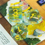 Cleric (Mace) Clear/yellow Dice w/ Golden Mace 7-Dice Set Rpg - 