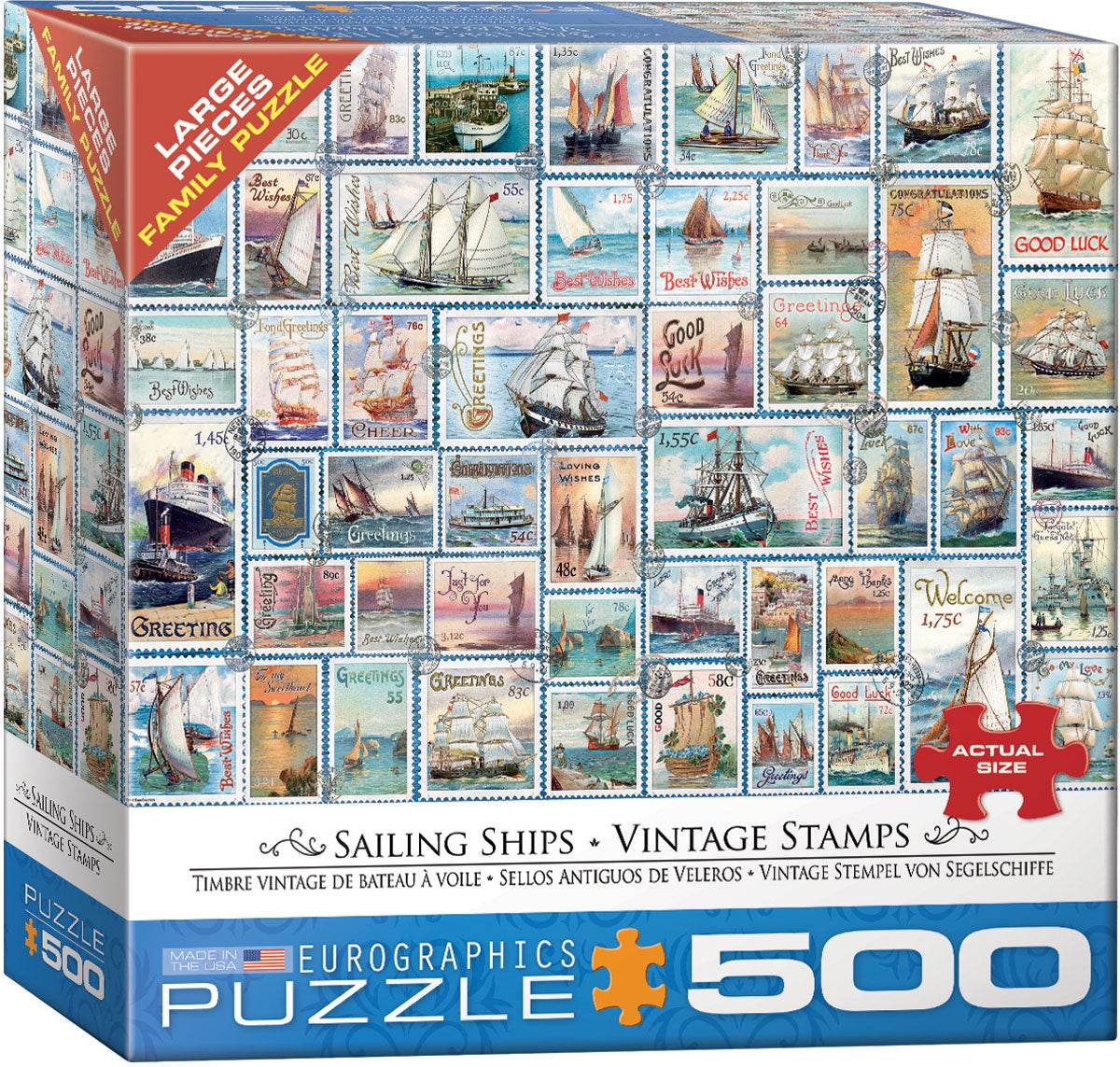 Puzzle: Variety 500 Pieces - Sailing Ships Vintage Stamps - 