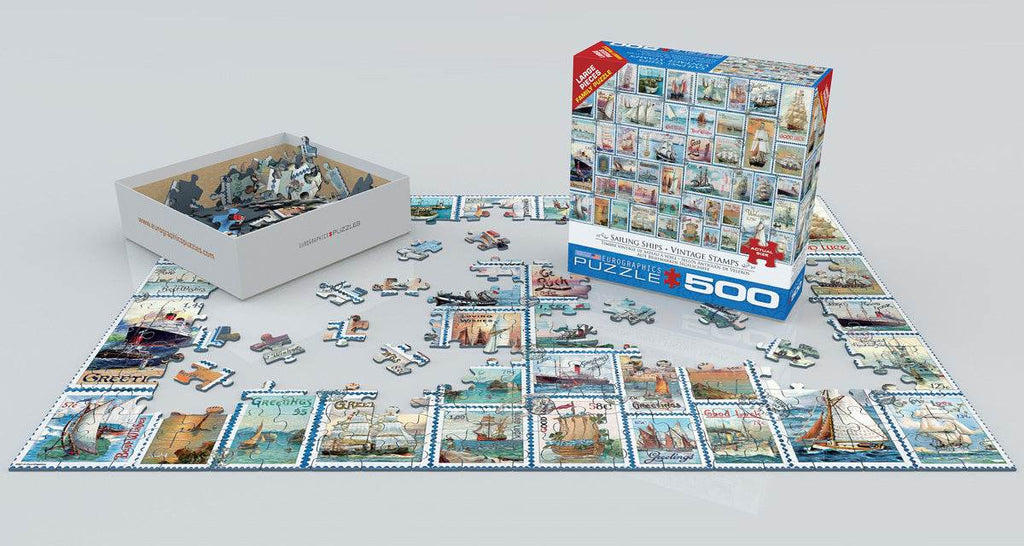 Puzzle: Variety 500 Pieces - Sailing Ships Vintage Stamps - 