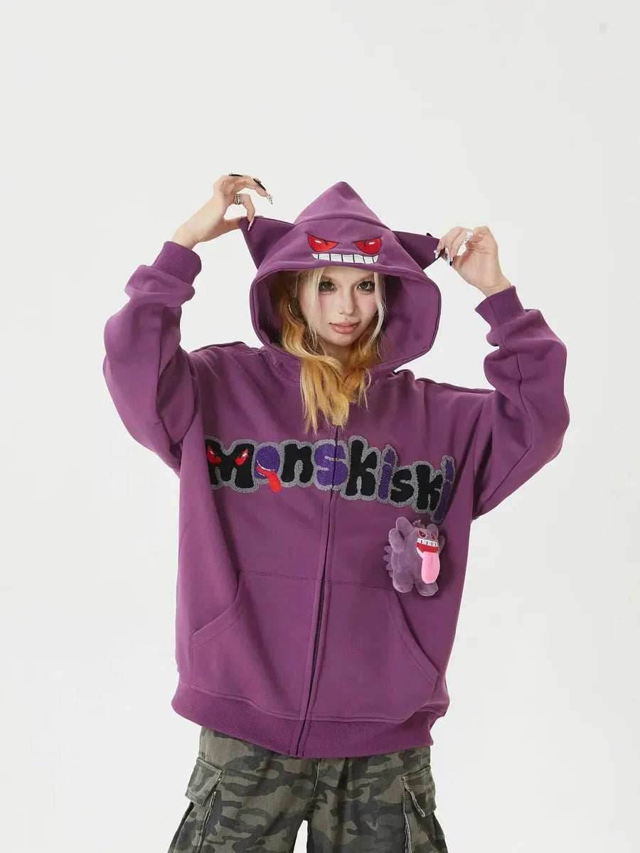 'Shadow Monster' Kawaii Creepy Cute Streetwear Hoodie - purple / m