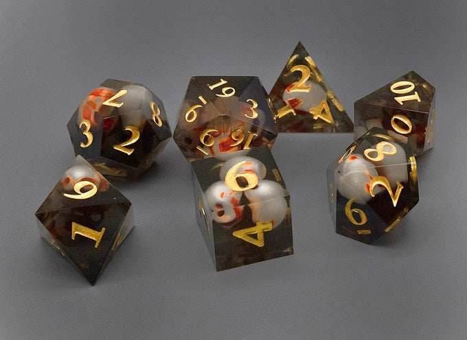 Smoke Sunken Skull Inclusion 7-Dice Set Resin Sharp Edge RPG DND - 7-Dice