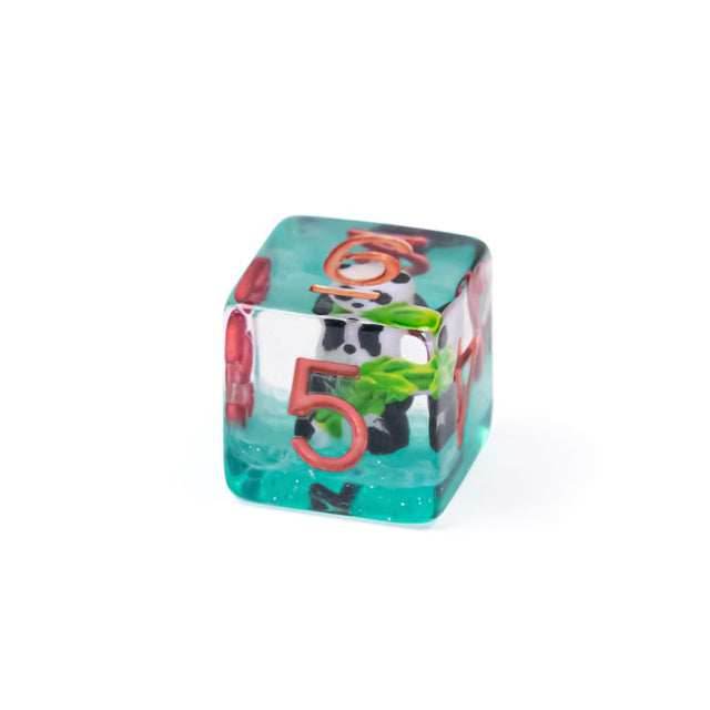 Bamboo Panda on Blue Glitter 7-Dice Set w/Copper Numbers Dnd Dice Set - 