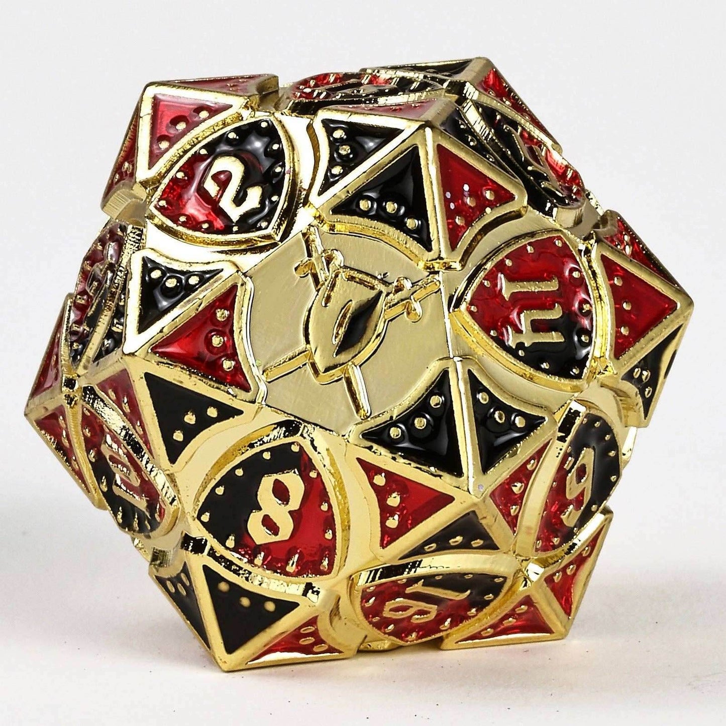 Solid Metal Fighter Class RPG Dice Set - Gold w/ Red & Black - 