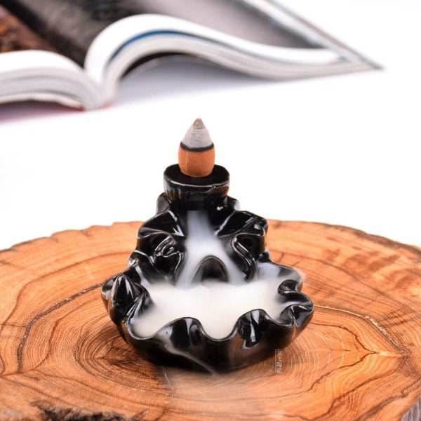 Lotus Leaf Waterfall Backflow Incense Burner - Black