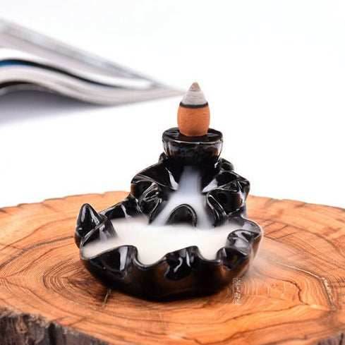 Lotus Leaf Waterfall Backflow Incense Burner - Black