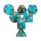 Neverland 7-Dice Set Teal/Orange w/Silver Numbers Dnd Dice Set (Blacklight reactive) - 