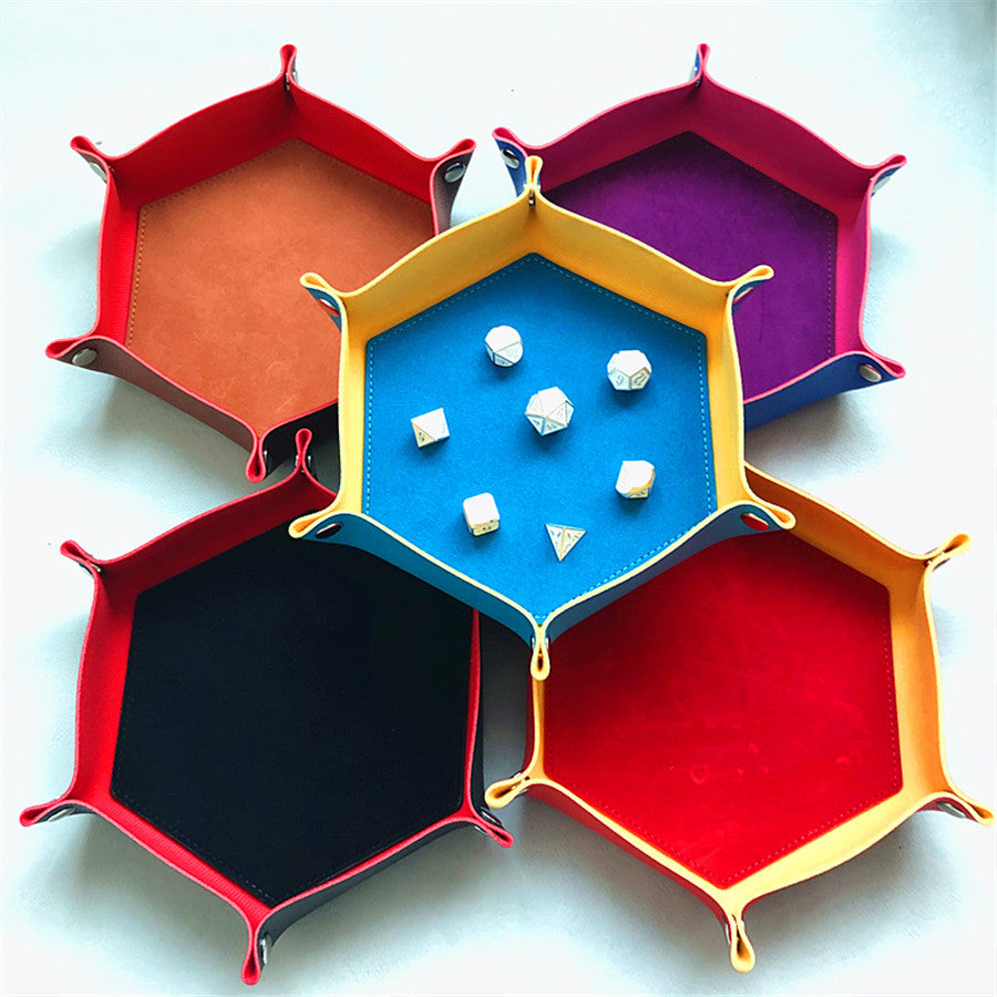 PU Leather Hexagonal Dice Pan Folding Tray-DungeonDice1