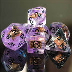 Warlock (Magic Book) Clear Purple Dice w/ Golden Book 7-Dice Set Rpg - 