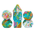 Teal Sky 7-Dice Set Pastel Green Pink w/Green Numbers Dnd Dice Set - 