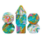 Teal Sky 7-Dice Set Pastel Green Pink w/Green Numbers Dnd Dice Set - 