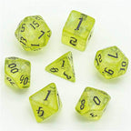 Yellow Glitter Party Glitter Dice (Silver font) 7-Dice Set RPG DND - 