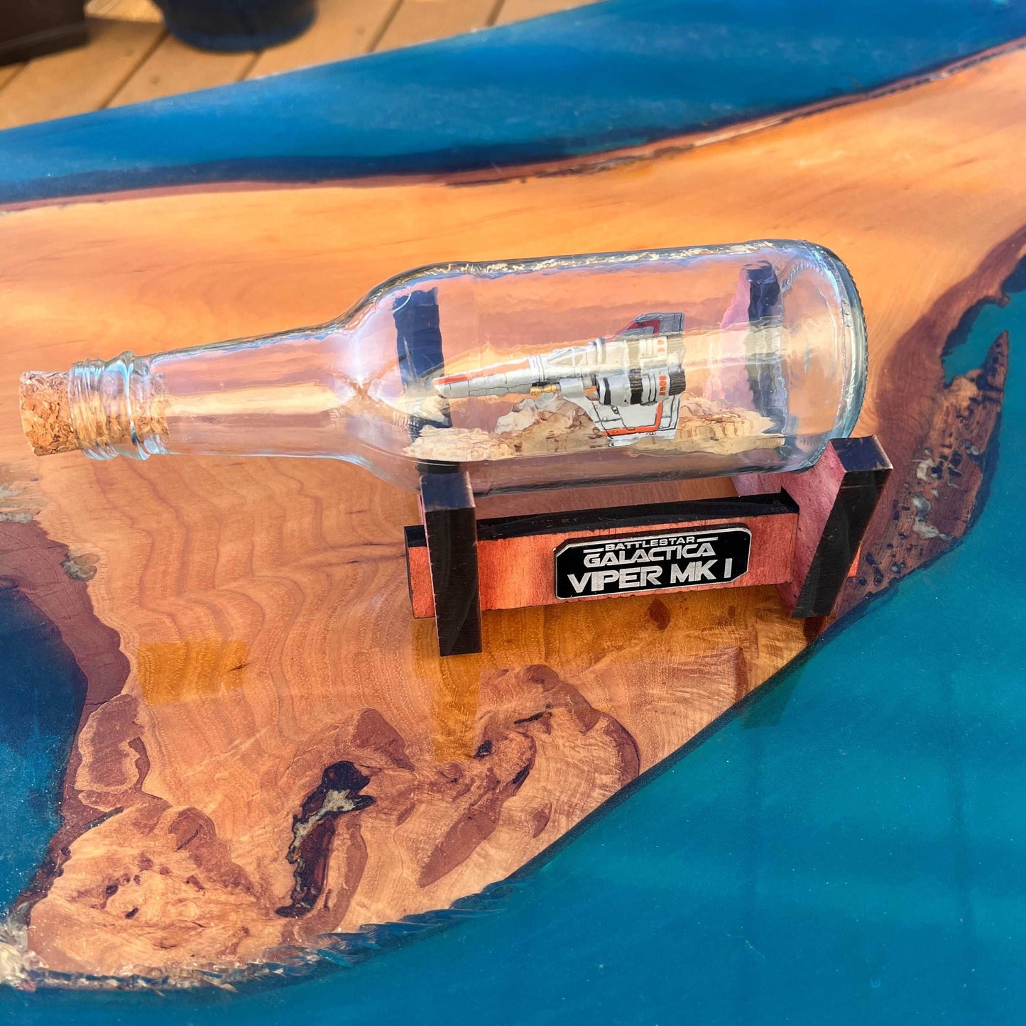 Battlestar Galactica Colonial Viper MK I Starship in a Bottle - With Stand
