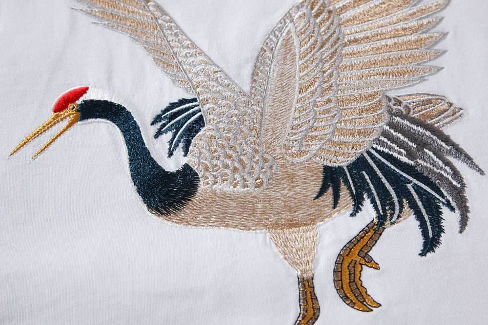 KH858 Flying Crane Embroidery Tee - black / S