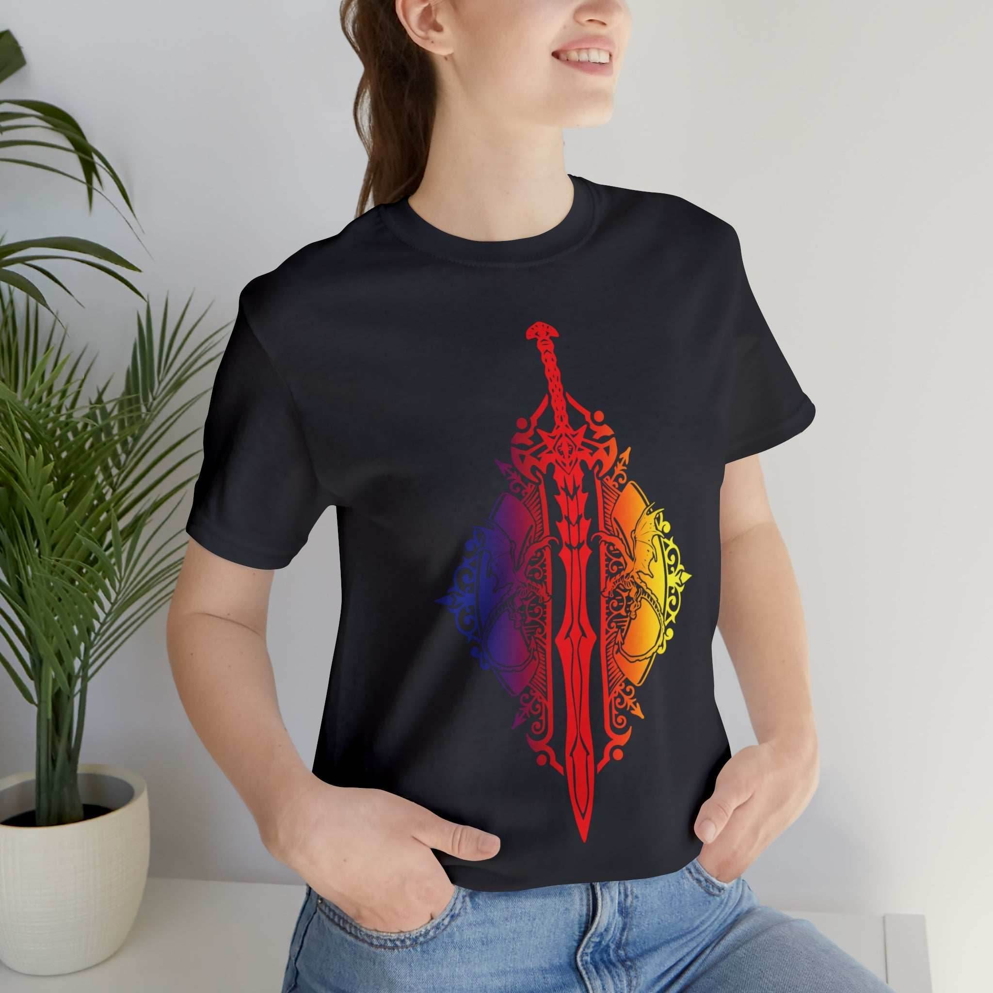 Sunset Ombre Dragon and Sword Shirt - Asphalt / S