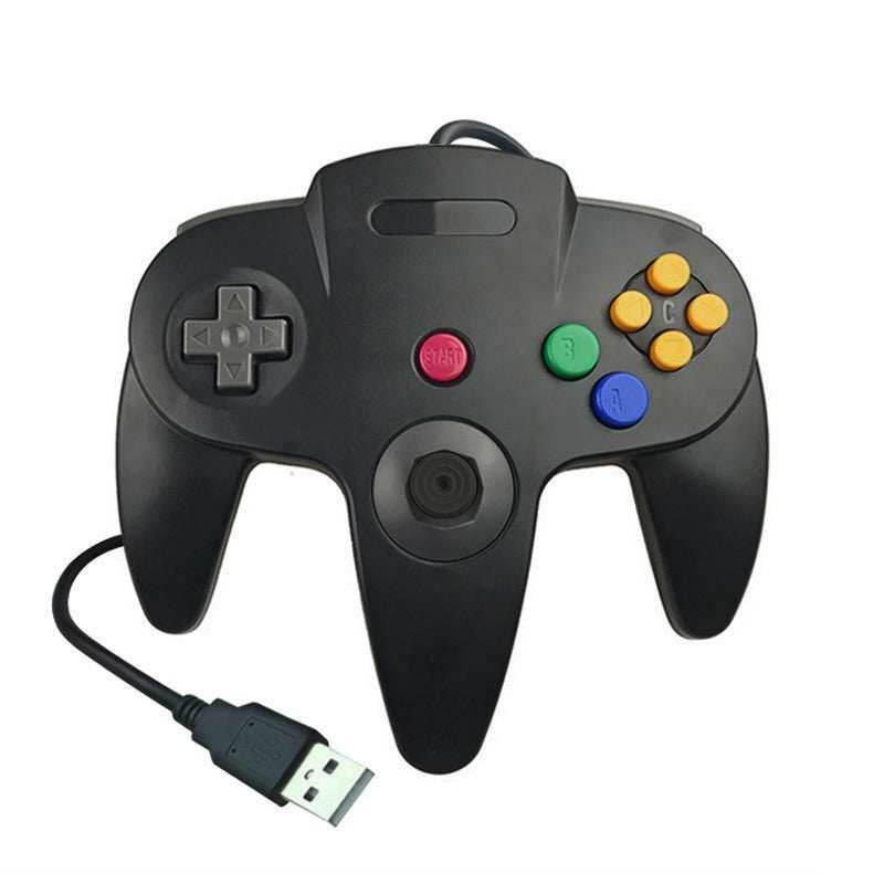 N64 USB wired game controller N64 appearance PC controller retro classic game console appearance controller - black