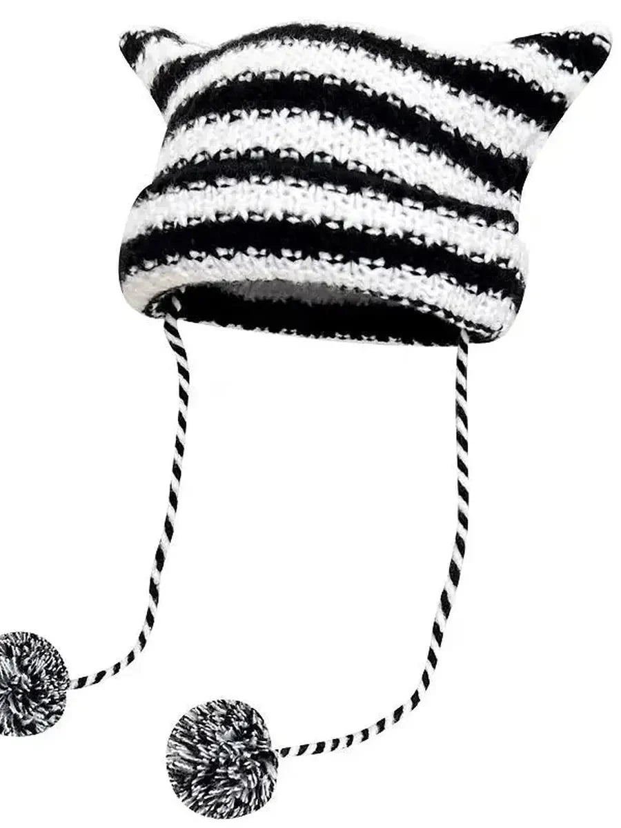 'Grunge Cat' Kawaii Knitted Striped Cat Ear Hat