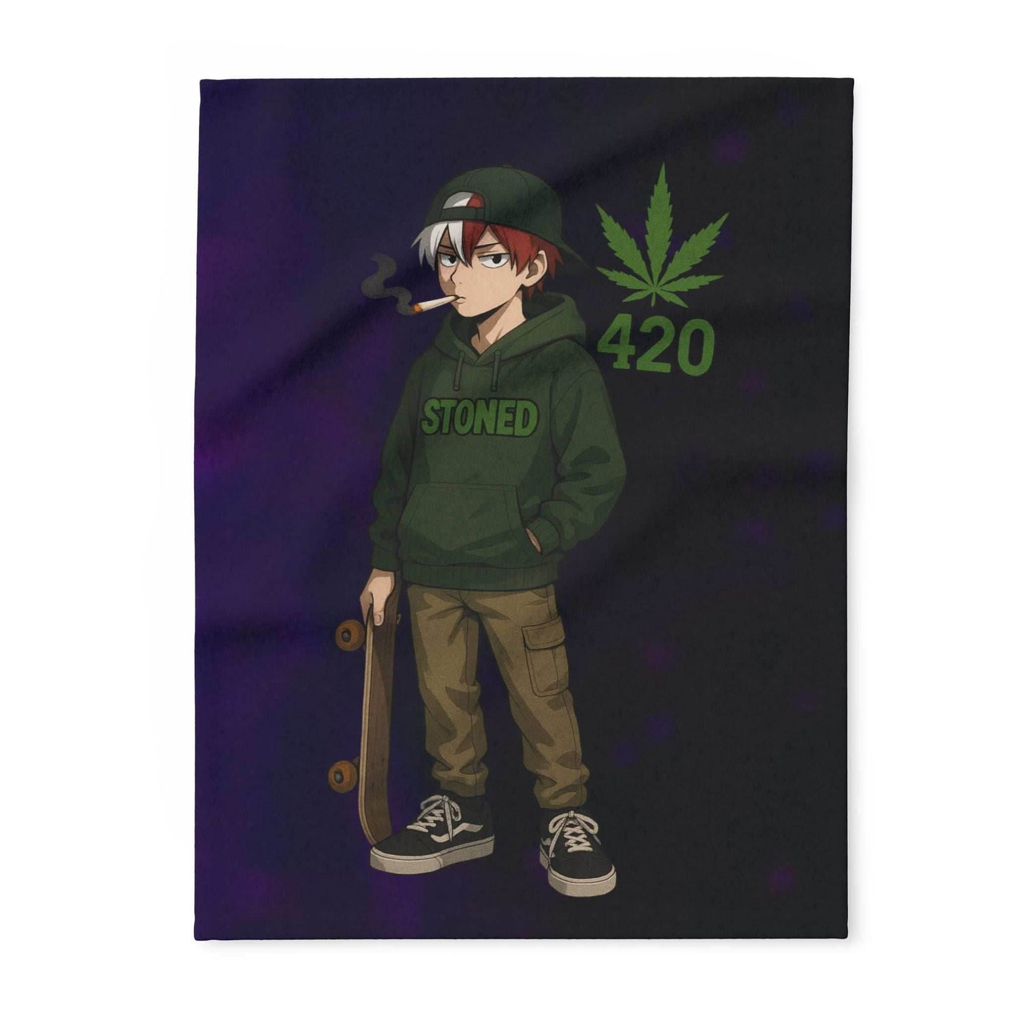 Stoner Vibe hero school Fleece Blanket, Cozy Blanket for Chill Sessions, Anime Décor, 420 Gift, Skater Style Blanket, Warm Throw - 30'' × 40''