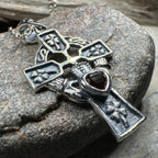 Irish Love Shamrock Claddagh Cross Necklace