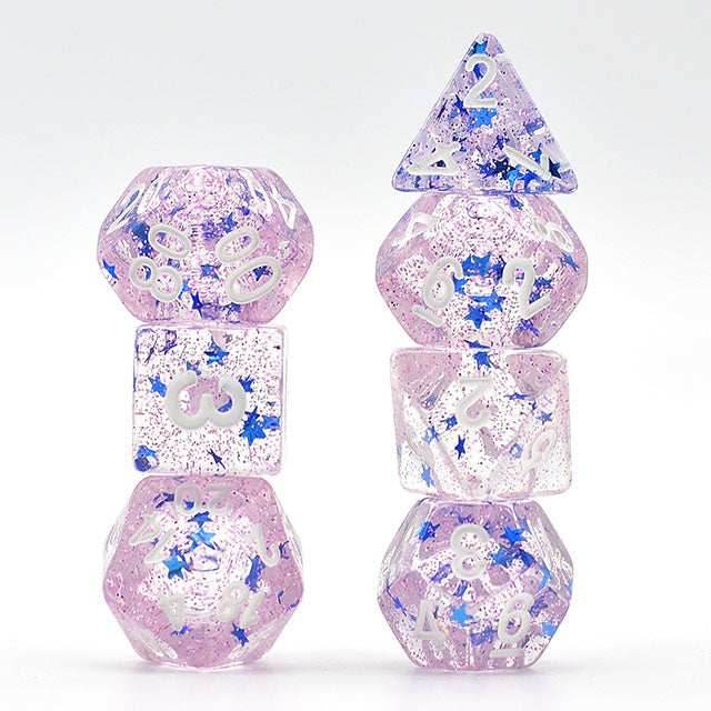 Purple Glitter Stars Dice Series 7-Dice Set - 