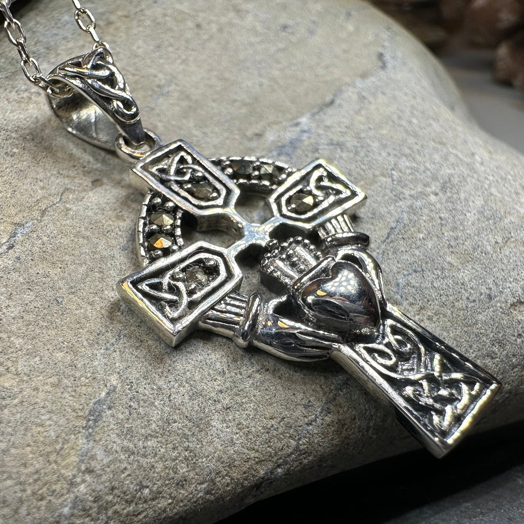 Marcasite Claddagh Cross Necklace