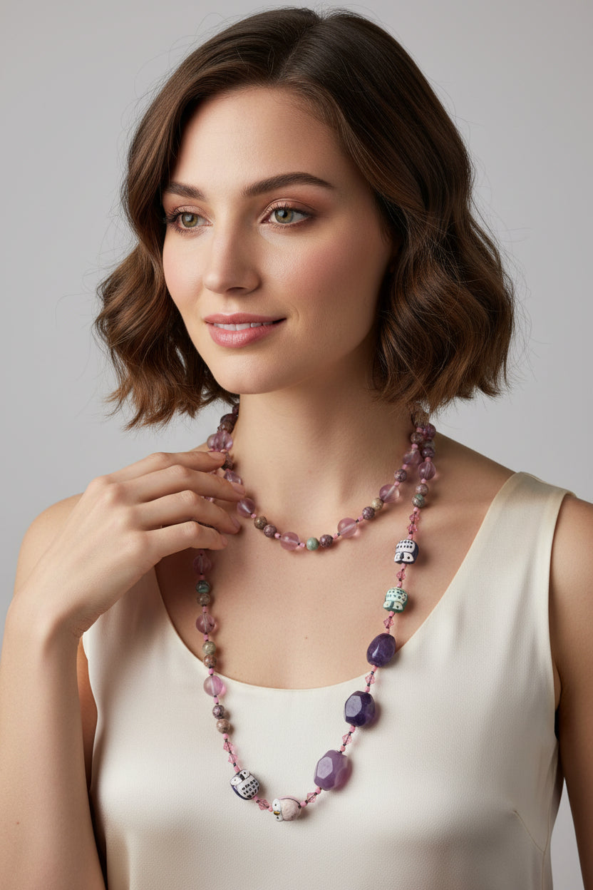 Purple Owl Long Necklace
