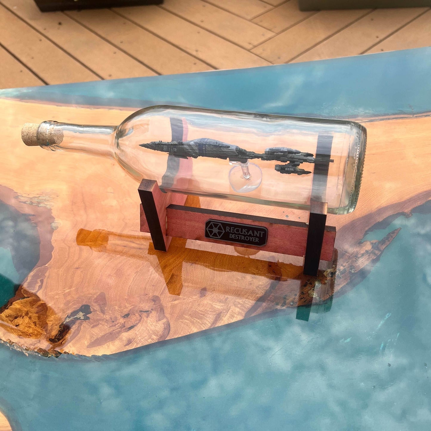 Star Wars Separatist Recusant Destroyer in a Wine Bottle - With Stand