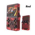 R36S Portable Handheld Retro Arcade Joystick All-in-One Open-Source Gaming Console - Transparent Red / 64G