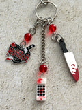 90s Slasher Bloody Phone & Knife Keychain - Retro Horror Movie Fan Bag Charm